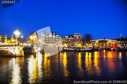 Image of Night city view of Amsterdam