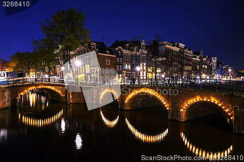 Image of Night city view of Amsterdam