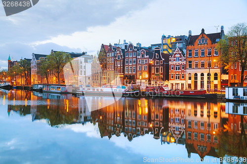 Image of Night city view of Amsterdam, the Netherlands