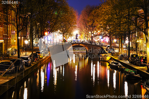 Image of Night city view of Amsterdam