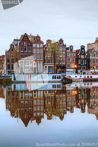 Image of Night city view of Amsterdam, the Netherlands