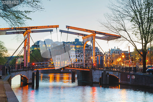 Image of Night city view of Amsterdam, the Netherlands