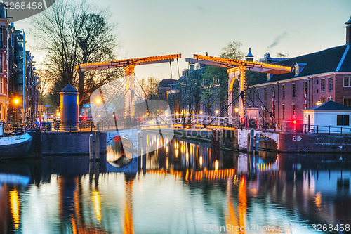 Image of Night city view of Amsterdam, the Netherlands