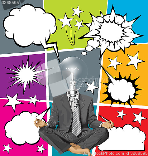 Image of Vector Businessman in Lotus Pose Meditating With Bubble Speech