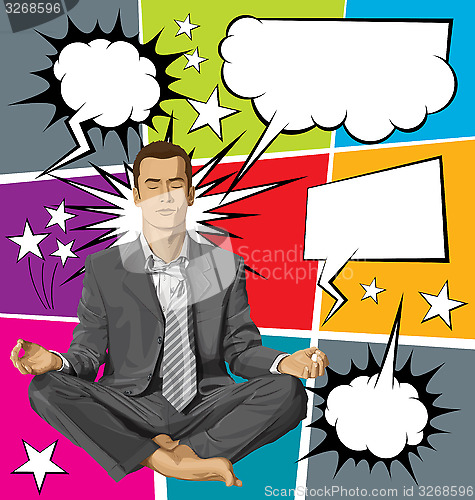 Image of Vector Businessman in Lotus Pose Meditating With Bubble Speech