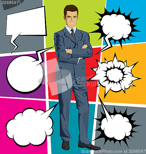 Image of Businessman In Suit With Bubble Speech