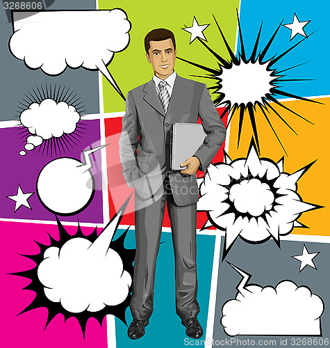 Image of Vector Businessman With Laptopr And Bubble Speech