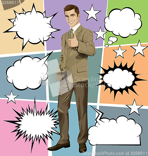 Image of Vector Business Man Shows Well Done With Bubble Speech