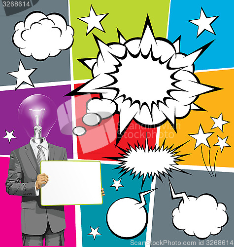 Image of Vector Business Man with Empty Write Boardr And Bubble Speech