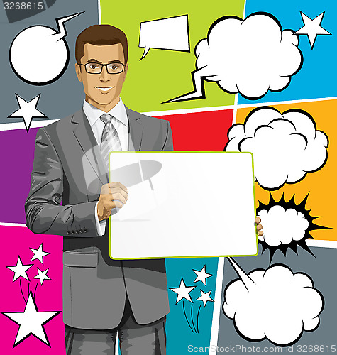 Image of Vector Business Man with Empty Write Boardr And Bubble Speech