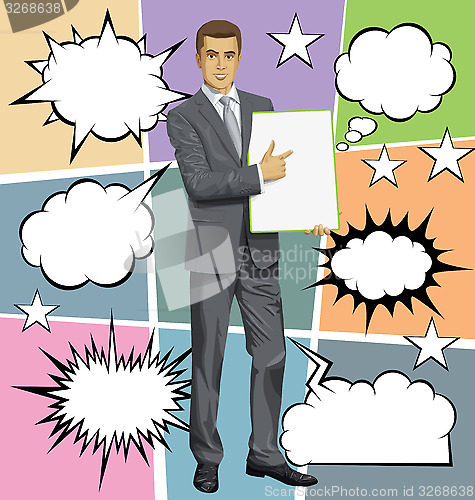 Image of Vector Businessman With Empty Write Boardr And Bubble Speech