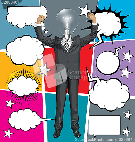 Image of Vector Businessman With Hands Upr And Bubble Speech