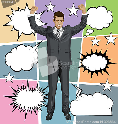 Image of Vector Businessman With Hands Upr And Bubble Speech