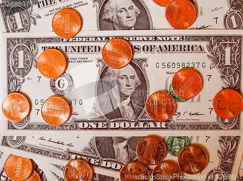Image of Retro look Dollar coins and notes