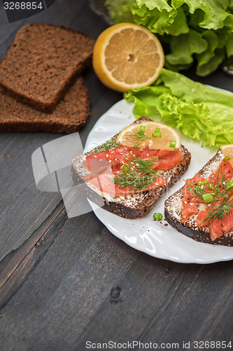 Image of Sandwich with salmon for breakfast