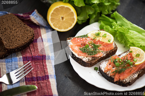 Image of Sandwich with salmon for breakfast