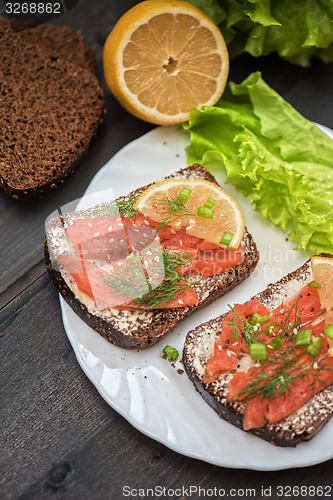 Image of Sandwich with salmon for breakfast