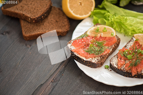 Image of Sandwich with salmon for breakfast