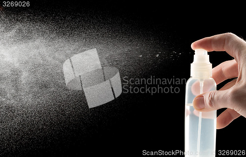Image of spray bottle photographed while spraying
