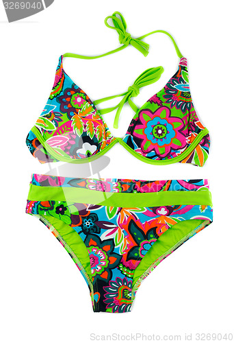 Image of Multicolored, green separate swimsuit.