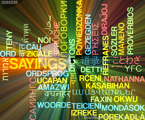 Image of Sayings multilanguage wordcloud background concept glowing