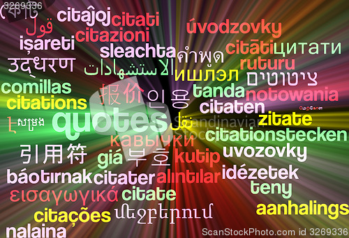 Image of Quotes multilanguage wordcloud background concept glowing