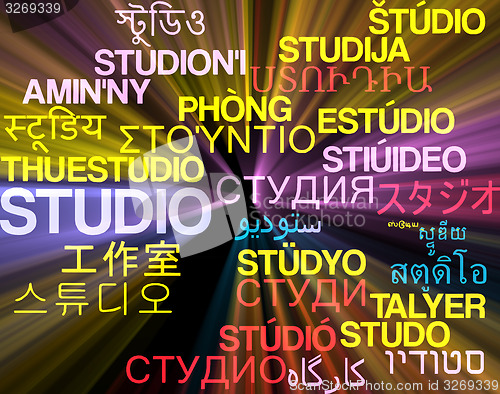 Image of Studio multilanguage wordcloud background concept glowing