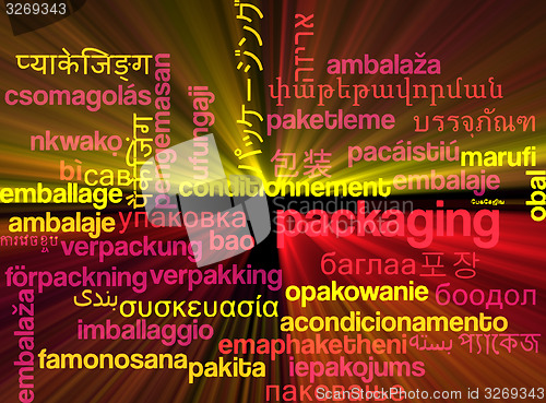 Image of Packaging multilanguage wordcloud background concept glowing