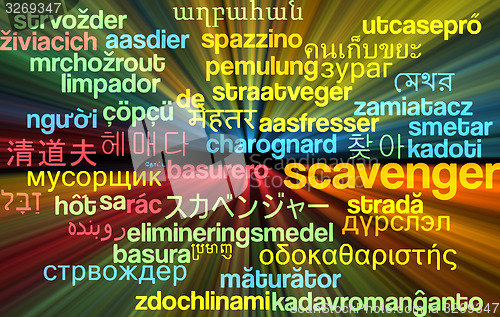 Image of Scavenger multilanguage wordcloud background concept glowing