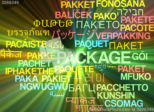 Image of Package multilanguage wordcloud background concept glowing