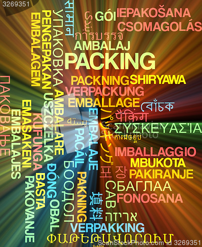 Image of Packing multilanguage wordcloud background concept glowing