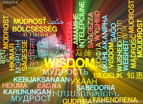 Image of Wisdom multilanguage wordcloud background concept glowing