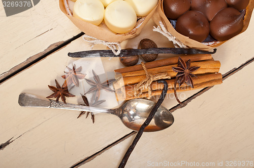 Image of chocolate vanilla and spices cream cake dessert 