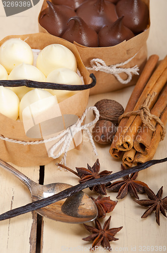 Image of chocolate vanilla and spices cream cake dessert 