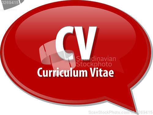 Image of CV acronym word speech bubble illustration