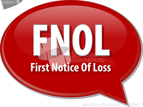Image of FNOL acronym word speech bubble illustration