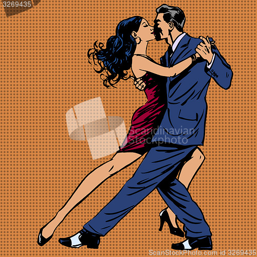 Image of man and woman kiss dance tango pop art