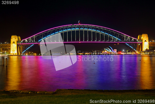 Image of Sydney Harbour Bridge and Opera House in lights