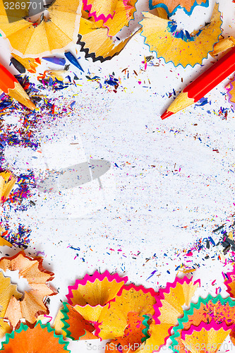 Image of colored pencil shavings and copy space