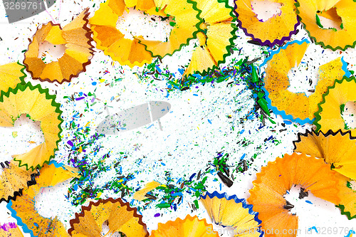 Image of still life with colored pencil shavings
