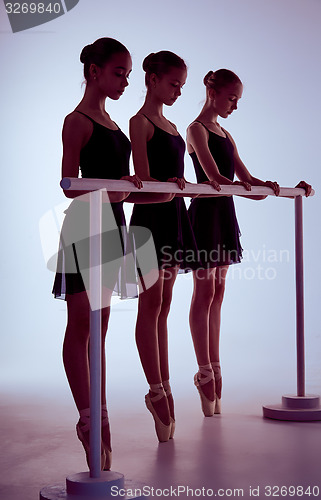 Image of Ballerinas stretching on the bar