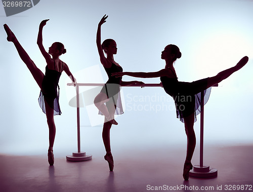 Image of Ballerinas stretching on the bar