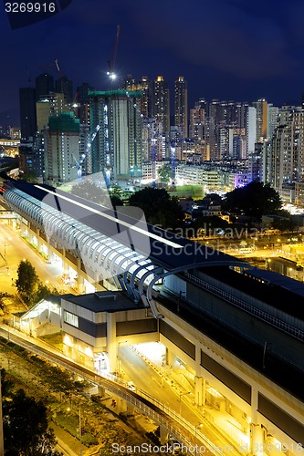 Image of hong kong urban downtown and high speed train at night