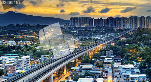 Image of hong kong urban downtown and sunset speed train