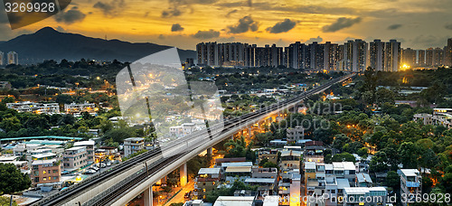 Image of hong kong urban downtown and sunset speed train