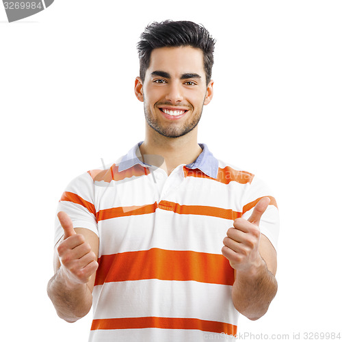 Image of Handsome man with thumbs up