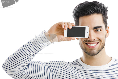 Image of Looking and showing something on phone