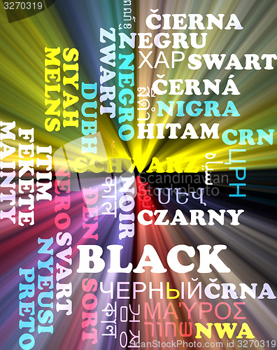 Image of Black multilanguage wordcloud background concept glowing