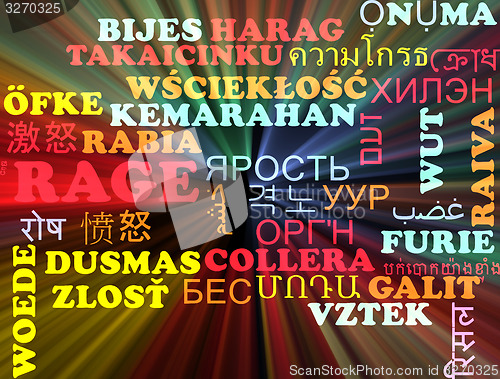 Image of Rage multilanguage wordcloud background concept glowing