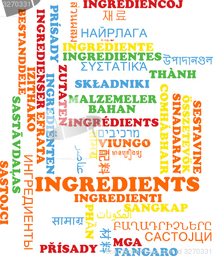 Image of Ingredients multilanguage wordcloud background concept